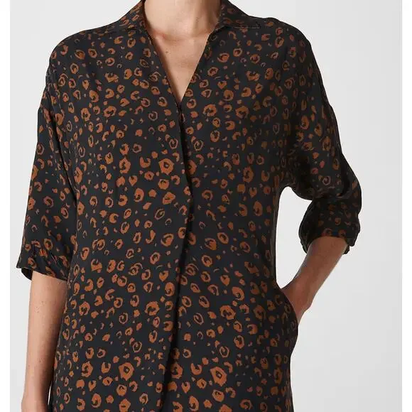 Whistles Lola Cheetah Print Shirt Dress Small Black Brown Animal Print Neutral - Picture 2 of 15
